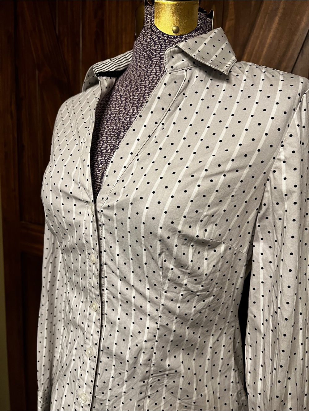 Express Black and White Striped & Polka Dot Blouse - Picture 3 of 9